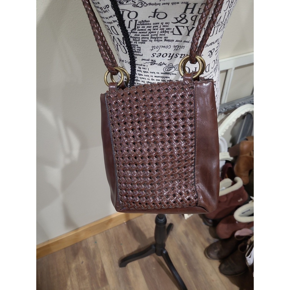Vintage Liz Claiborne small woven crossbody bag brown purse zip top closure boho - Picture 2 of 12
